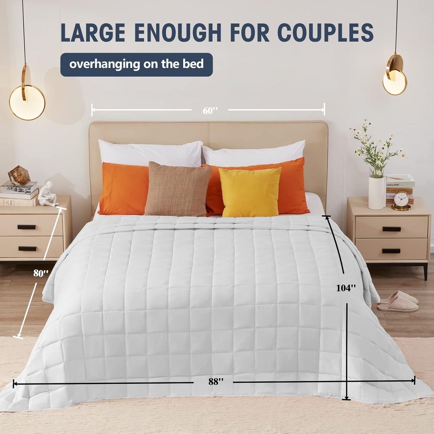 yescool Weighted Blanket for Adults (25 lbs, 88” x 104”, White) Cooling Heavy Blanket for Sleeping Perfect for 240-260 lbs, King Size Breathable Blanket with Premium Glass Bead