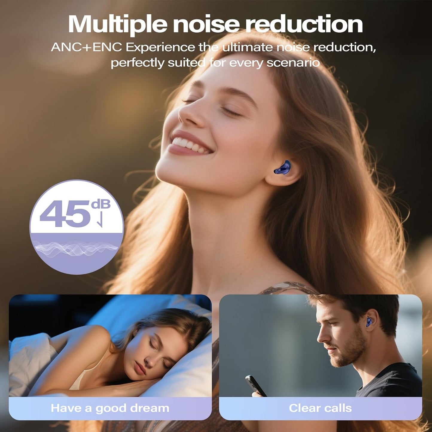 Sleep Earbuds, Mini ANC Wireless Earbuds Bluetooth 5.4 Headphones Deep Bass Stereo, 48H Playtime Ear Buds, 4 ENC Noise Cancelling Mic, In Ear IP7 Waterproof Earphones for Side Sleepers,Touch Control