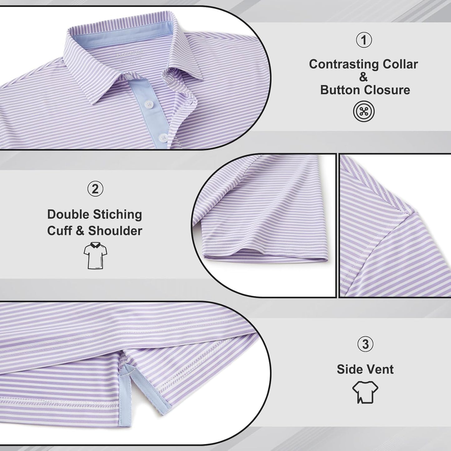 Golf Shirts for Men - Moisture Wicking Short Sleeve Performance Sport Casual Striped Collared Mens Polo Shirt