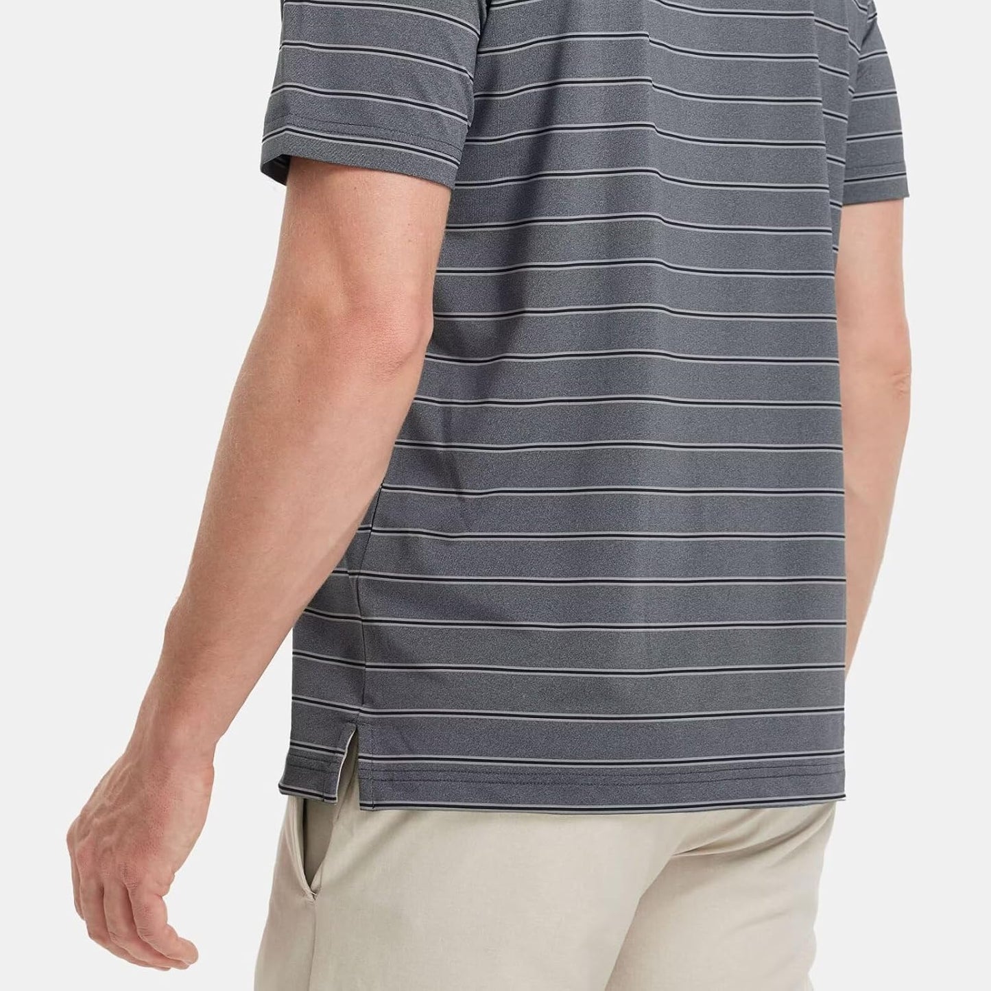 M MAELREG Golf Shirts for Men Moisture Wicking Striped Polo Performance Dry Fit Business Sports Mens Polo Shirts Short Sleeve