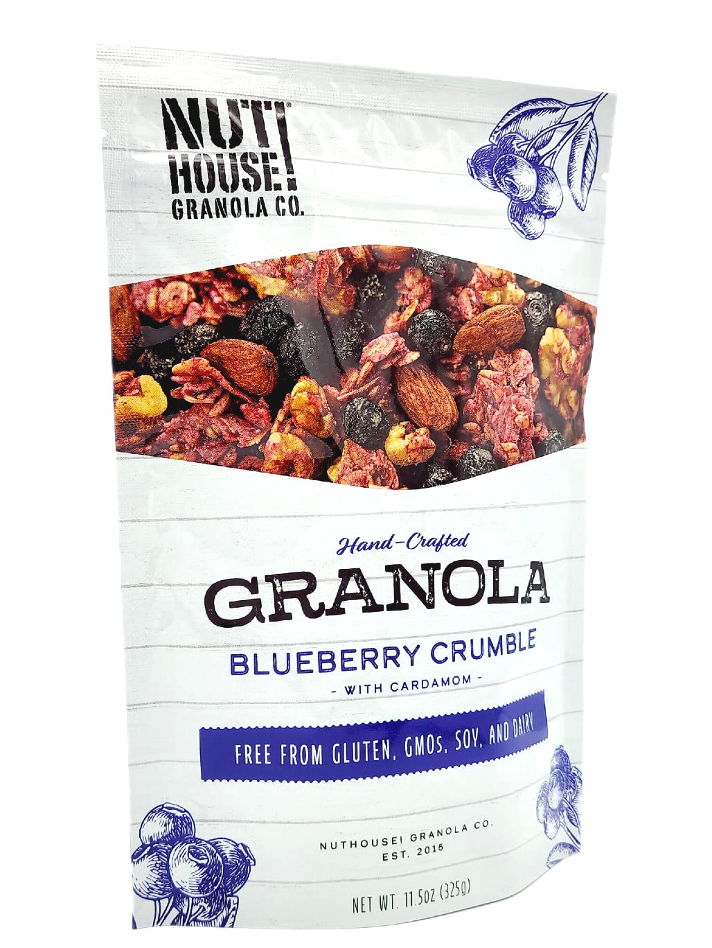 NutHouse! Granola Company - Premium Blueberry Crumble Granola | Certified Gluten-Free, Non-GMO, Kosher | Vegan, Soy-Free | 11.5 oz. Bag (1-Pack)