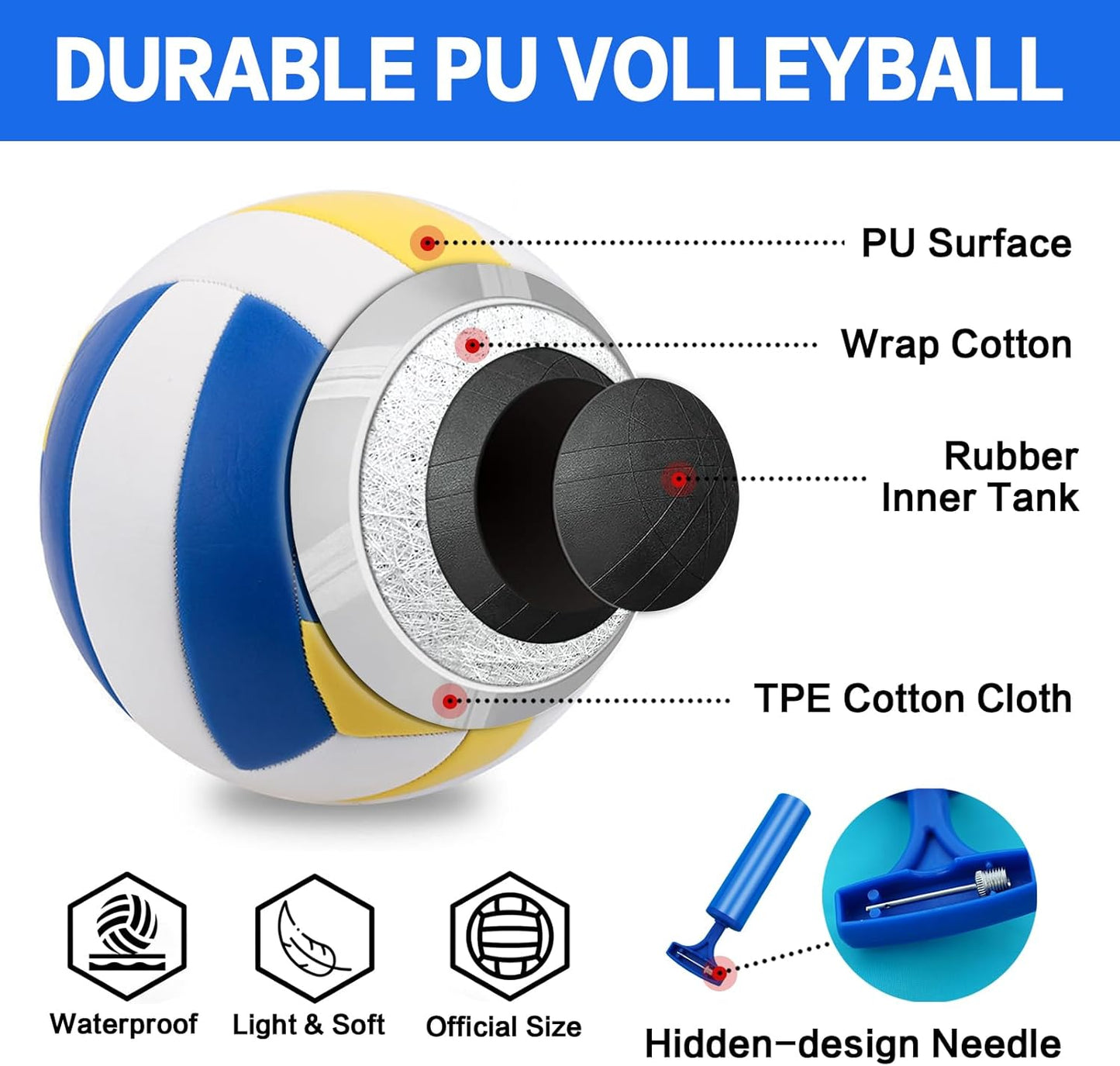 GOOX 4 Square Volleyball Net Game Set, 14 FT 4-Way Volleyball Net for Backyard Beach Lawn, Portable Four Square Volleyball Net for Adults & Youths with Vollyball, Pump, Carry Bag