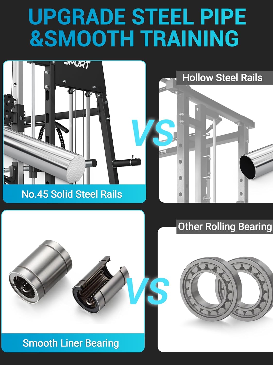 Smith Machine, Power Cage Squat Rack with Cable Crossover, Dual Pulley System, Pull-Up Bar, Home Gym Workout Equipment with Attachments for Strength Training and Weightlifting