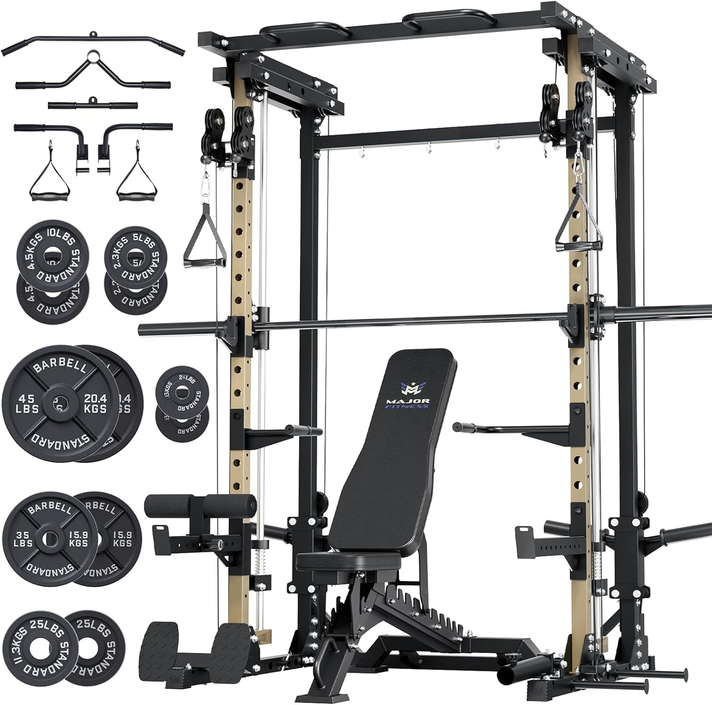Major Fitness Drone3 Smith△ Machine – All-in-One Home Gym Squat Rack with Weight Bar, Cable Crossover Machine – Heavy-Duty Fitness Equipment for Strength Training and Full-Body Workouts