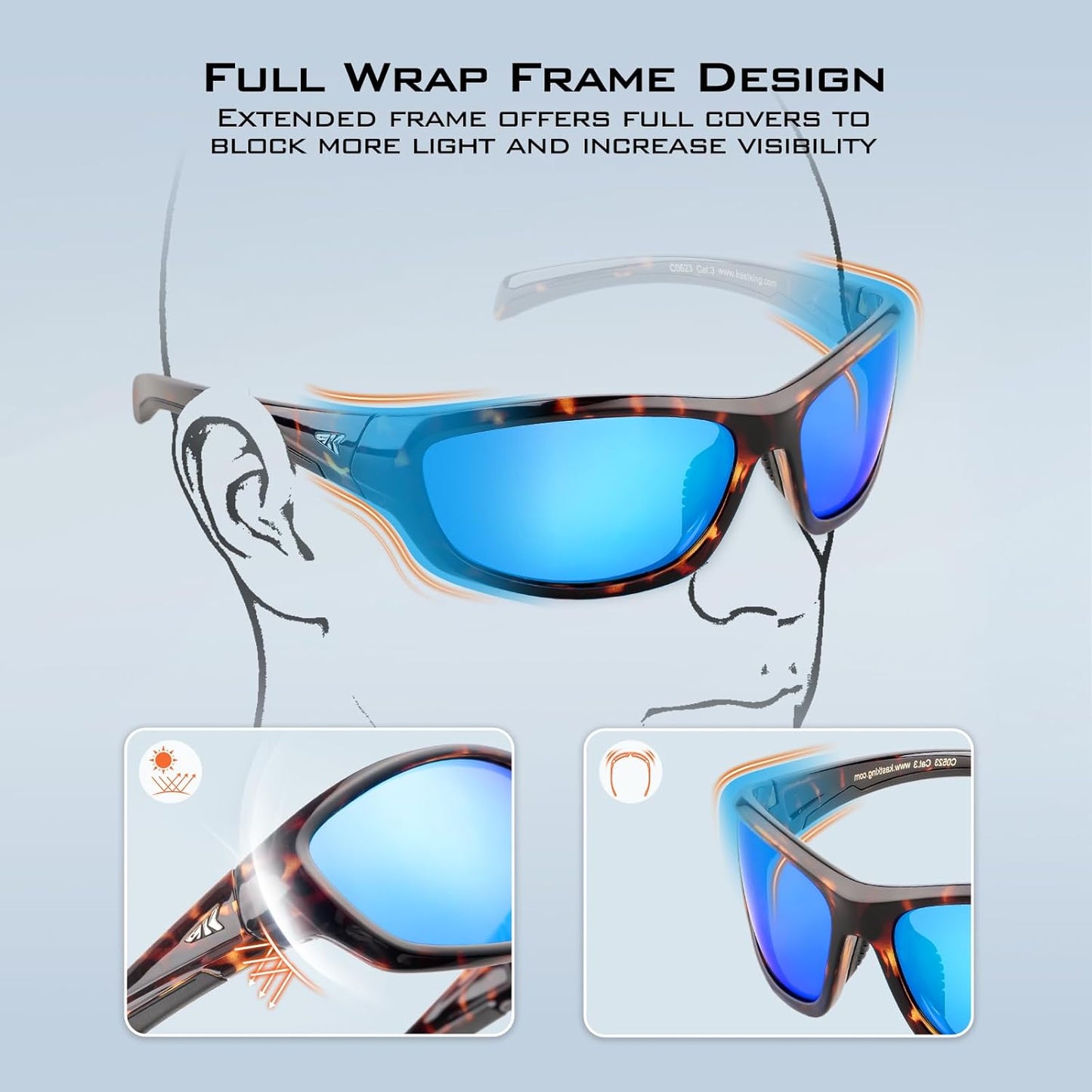 KastKing Hiwassee Polarized Sport Sunglasses for Men and Women, Wrap Sunglasses for Fishing Cycling and Running,UV Protection