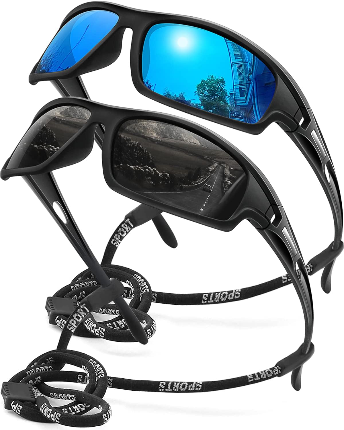 Polarized Sports Sunglasses for Men 100% UV Protection Wrap Around Unbreakable Sun Glasses for Fishing Driving