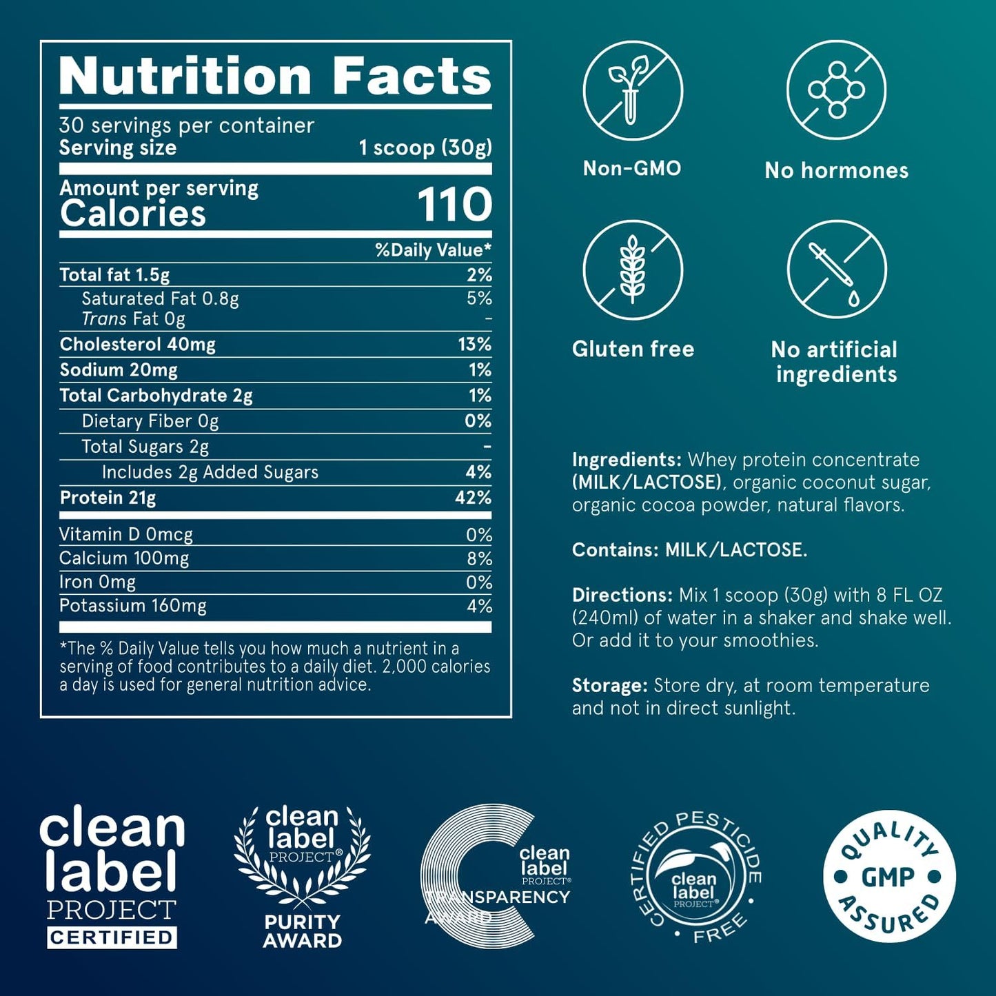 Puori Whey Protein Powder - Dark Chocolate - PW1 Pasture Raised, Grass-Fed & Non-GMO - 100% Natural and Pure for Muscle Growth - 21g Protein 1.98lbs - Gluten-Free