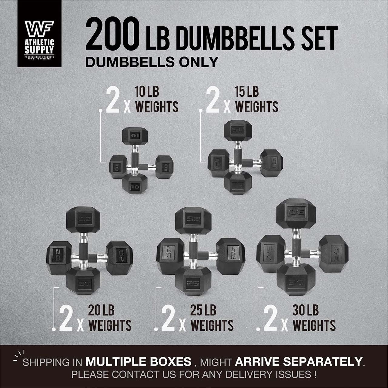 WF Athletic Supply Rubber Encased Hex Dumbbells with Rubber Grip Contoured Handle for Muscle Toning, Strength Building & Full Body Workout