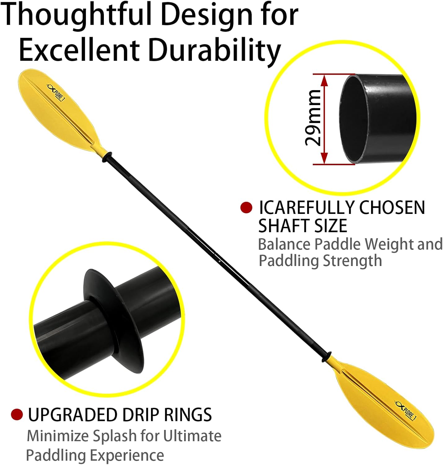 ISURE MARINE 2Pcs Kayak Paddle 85in Kayaking Boating Canoeing Oar Aluminum Shaft Yellow Plastic Blades Adjustable Rowing Paddle with Bungee Paddle Leash for Light Kayaks