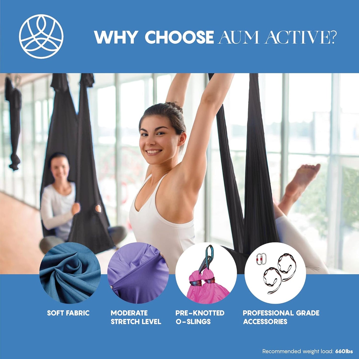 Aerial Silk Yoga Hammock & Swing for Home, Inversion Exercises, Starter Kit for All Levels - Durable with Extension Straps, Carabiners, and Pose Guide