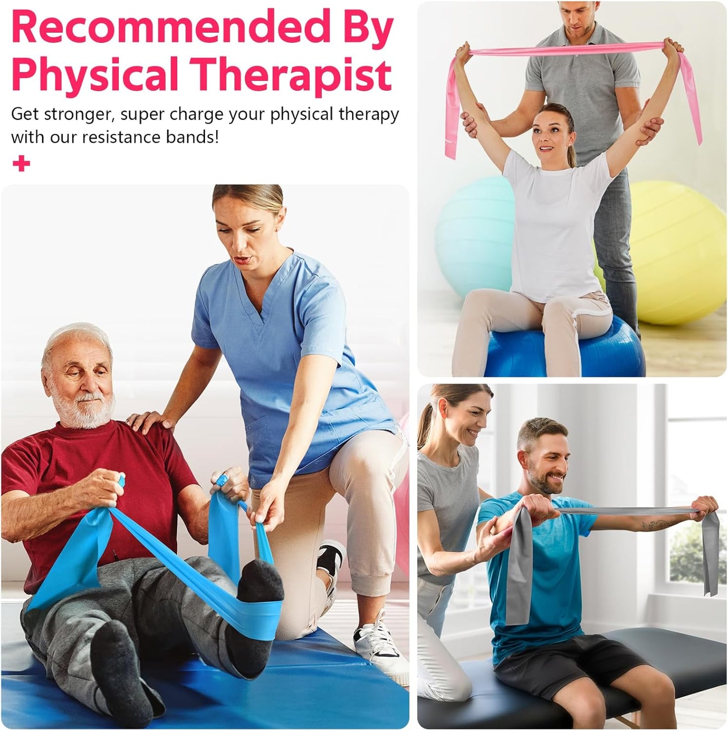 Resistance Bands for Working Out, Exercise Bands for Physical Therapy, Stretch, Recovery, Pilates, Rehab, Strength Training and Yoga Starter Set