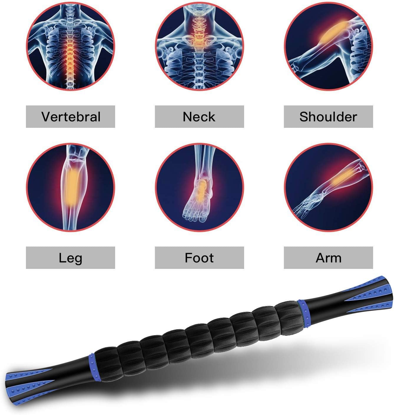 Muscle Roller Massage Roller Stick for Athletes, Help Reducing Muscle Soreness Cramping Tightness Leg Arms Back Calves Muscle Massager（Blue-Black- 18 inch）