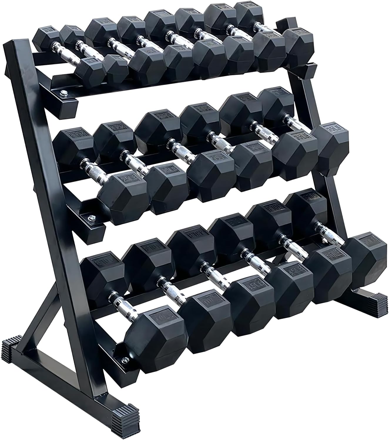 350/450/550 LBS Hex Dumbbell Weight Set with Rack for Complete Home Outdoor Gym Cast Iron 5-50 lbs Dumbbells Exercise Fitness Equipment Durable Coated Rubber Weights and Storage Rack