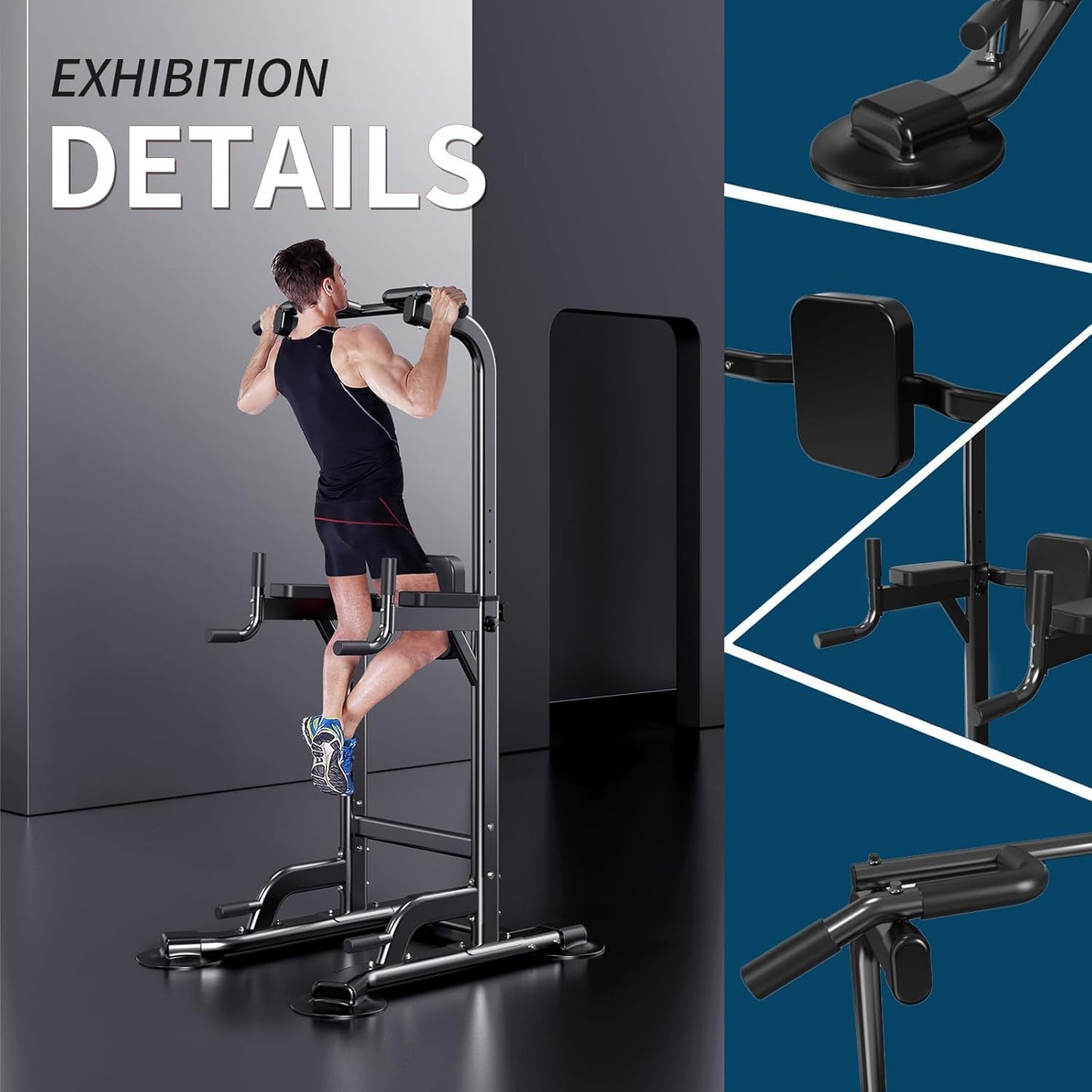 Power Tower Adjustable Height Pull Up & Dip Station Multi-Function Home Strength Training Fitness Workout Station for Home Gym
