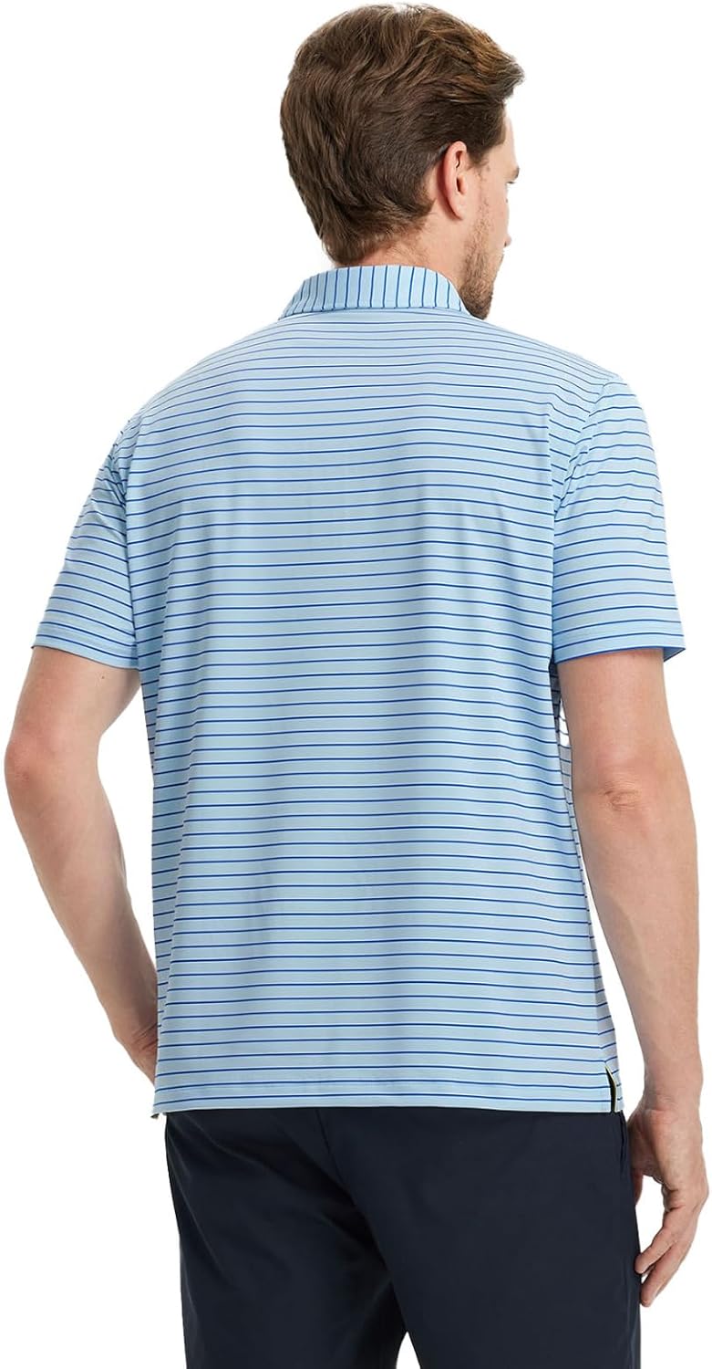 M MAELREG Golf Shirts for Men Moisture Wicking Striped Polo Performance Dry Fit Business Sports Mens Polo Shirts Short Sleeve