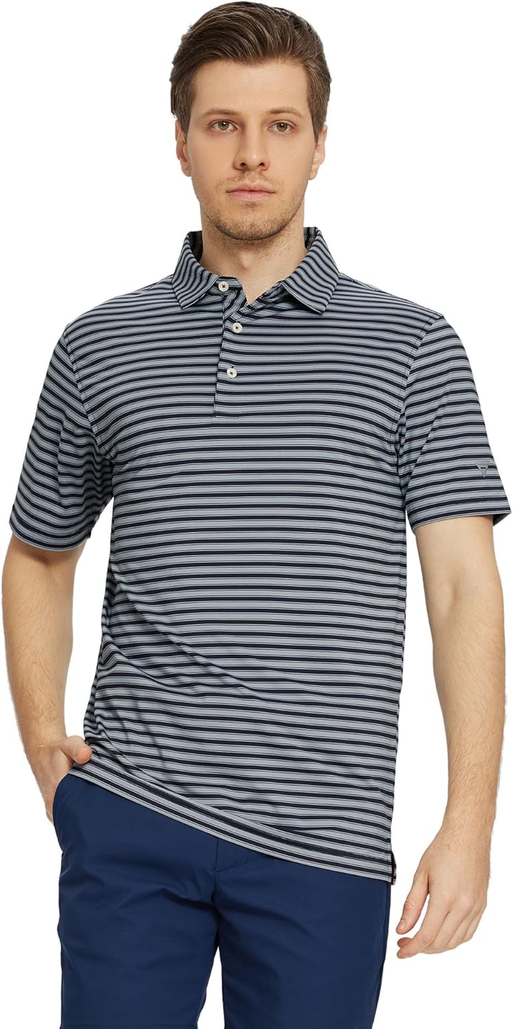 M MAELREG Golf Shirts for Men Short Sleeve Dry Fit Casual Striped Performance Moisture Wicking Collared Mens Polo Shirts
