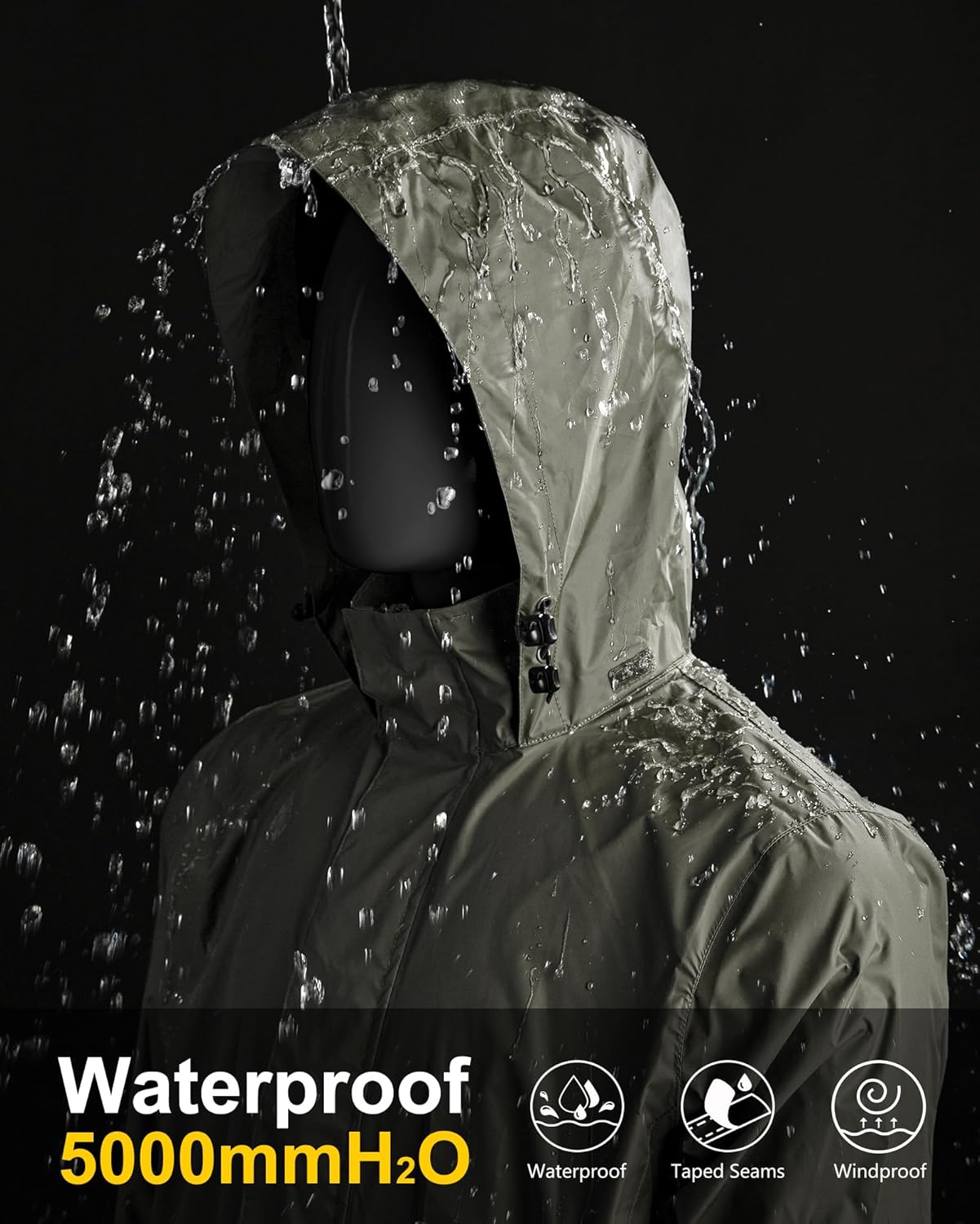 33,000ft Packable Rain Jacket Men's Lightweight Waterproof Rain Shell Jacket Raincoat with Hood for Golf Cycling Windbreaker