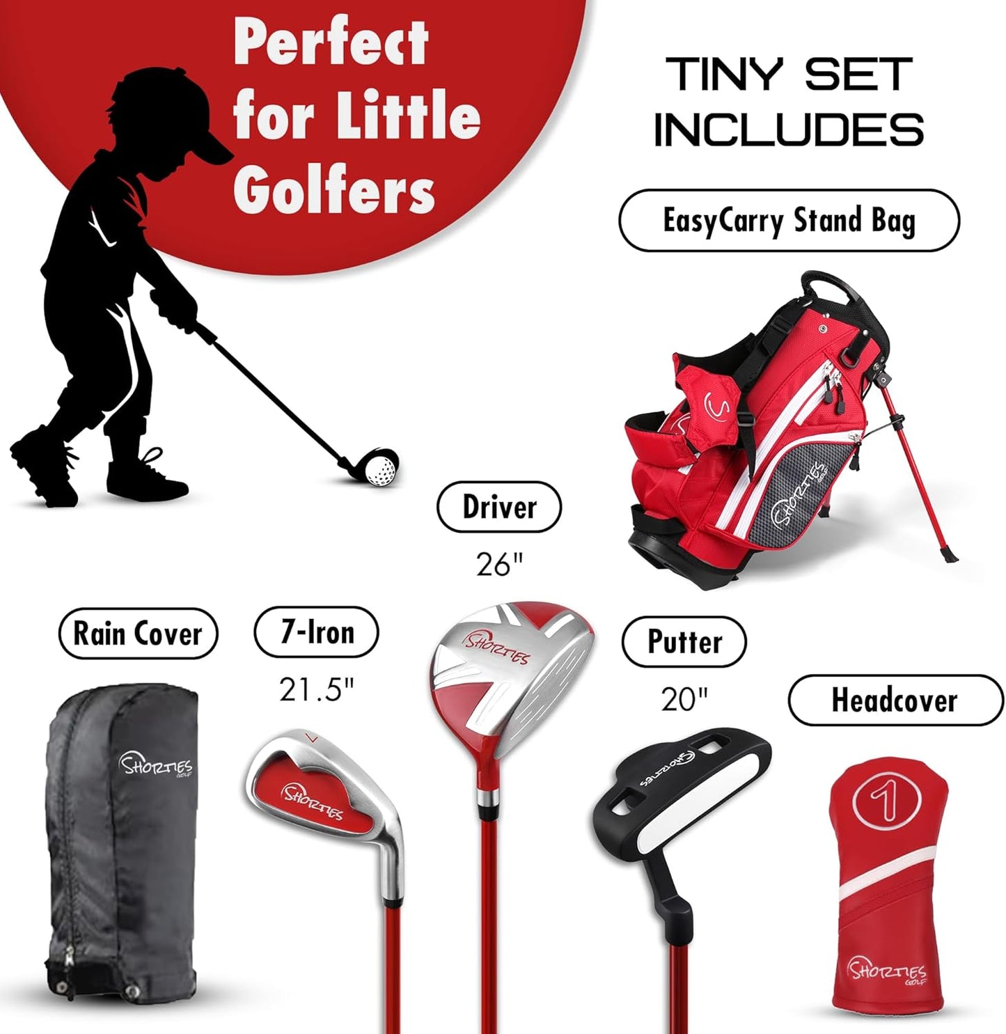 Kids Golf Club Set | Perfect for Toddler Golfers and Kids 34"-51" Tall | EasyCarry Stand Bag | Driver, 7-Iron, Putter, Headcover, and Rain Cover