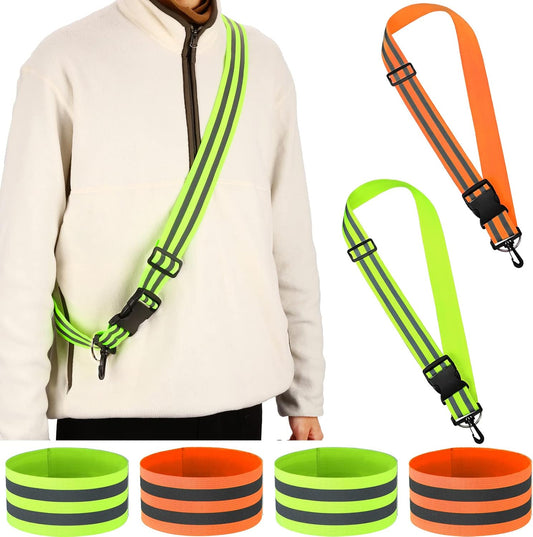 Saintrygo 6 Pcs Reflective Sash for Walking at Night Reflective Strap Arm Band High Visibility Belt Safety Ankle Strap for Visibility Vest Clothing Running Gear