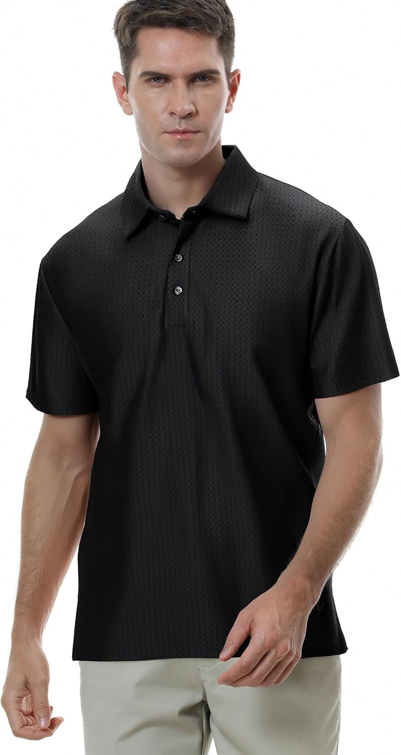 WARHORSEE Golf Polo Shirts for Men Short Sleeve Wrinkle Free 4 Way Stretch Moisture Wicking Performance Collared Tshirts