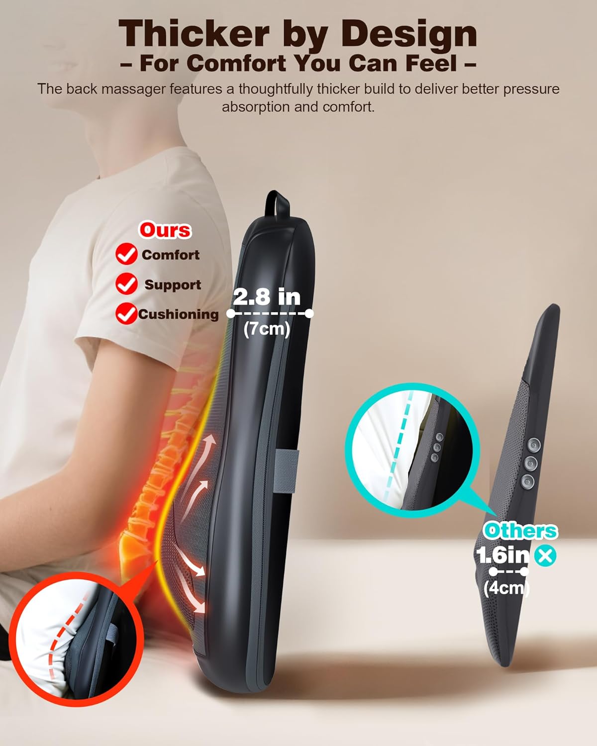 Shiatsu Back Massager with Heat : Up and Down Rolling Massage - Electric Back Massager for Pain Relief Deep Tissue - Heated Lower Back Massager for Office, Home Use