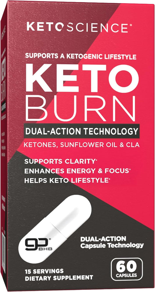 Keto Science Keto Burn Capsules, Exogenous Ketone, Dual-Action with BHB & EGCG, Ketones for Hydration, Keto BHB, Weight Support, Energy, Focus & Ketosis, 60 Capsules, 15 Servings