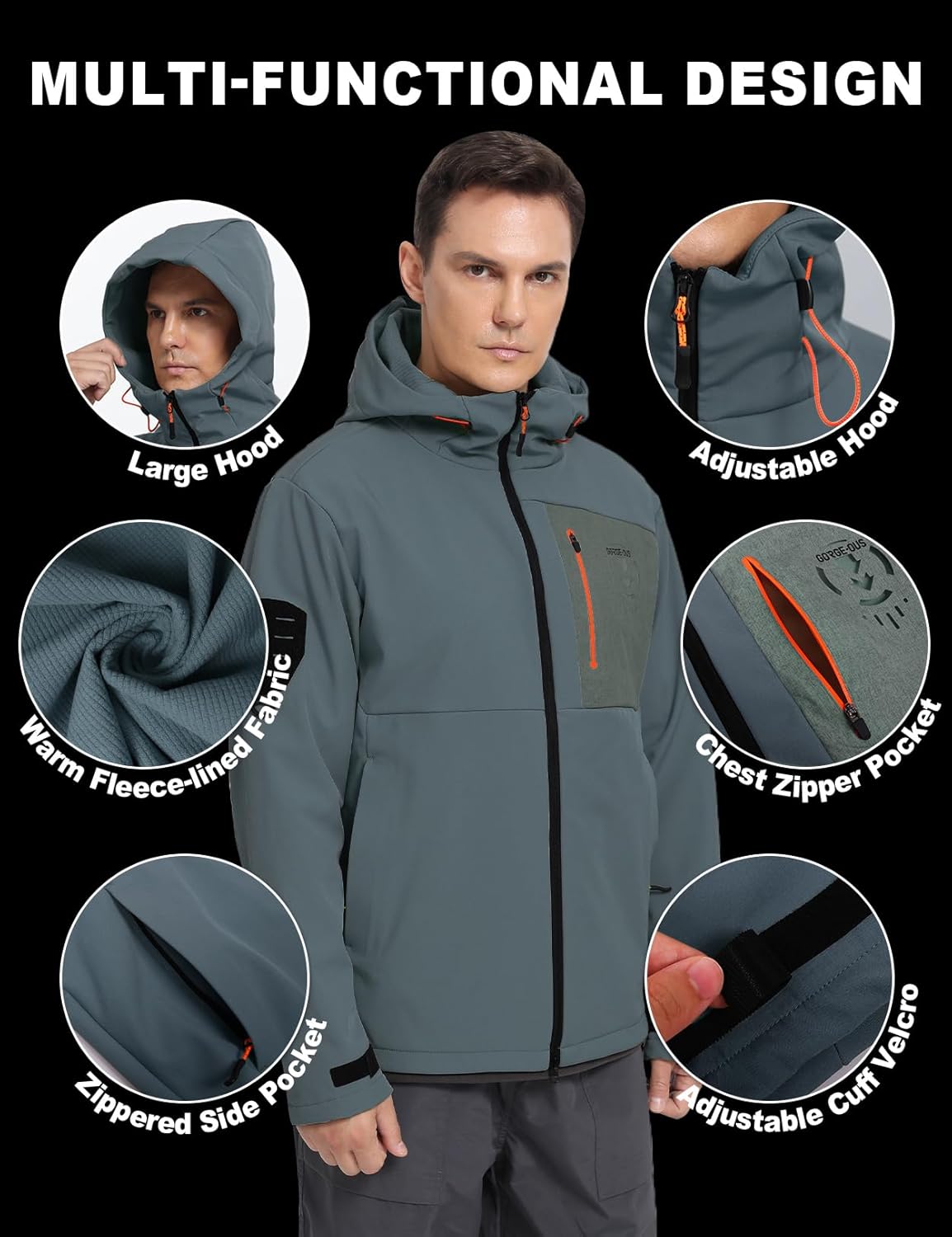 GEMYSE Men's Lightweight Rain Jacket Waterproof Raincoat Hooded Softshell Windbreaker for Outdoor Hiking Travel