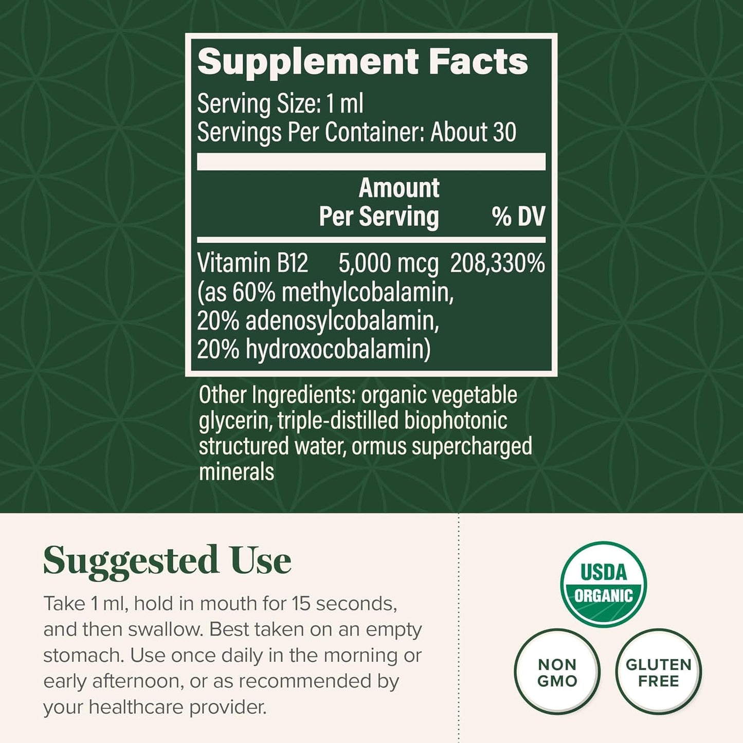 Global Healing Center - Vitamin B12 Sublingual 5000 MCG Organic Liquid Supplement, Methylcobalamin, Adenosylcobalamin, Hydroxo Long-Lasting Energy and Healthy Metabolism - Vegan B12 Vitamins (1 Oz)