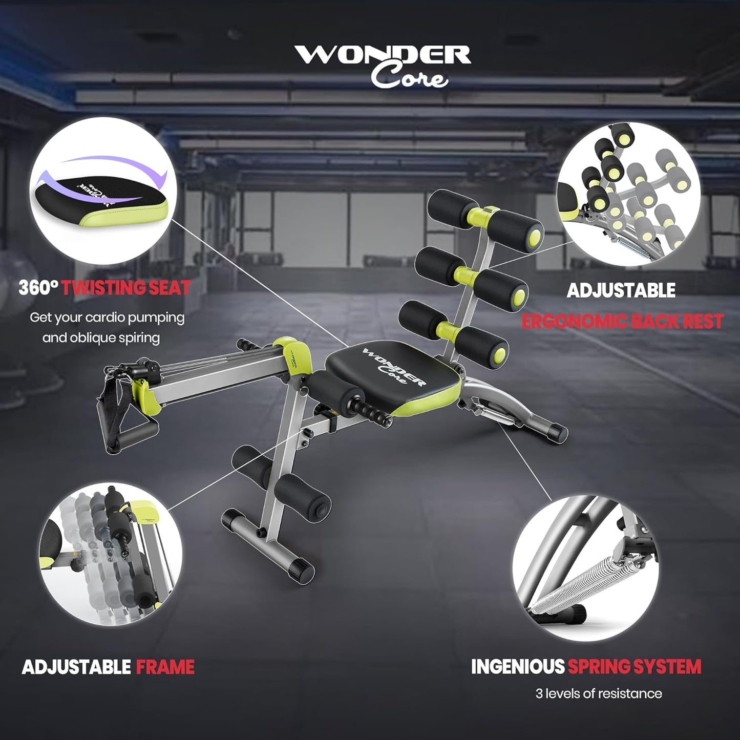 WONDER CORE 2 Total Gym Machine, Ab Workout Equipment, Adjustable Ab Machine for Stomach Workout, Sit Up Exercise Equipment for Home Workouts, Abdominal Trainer, Ab Lounger Exercise Chair
