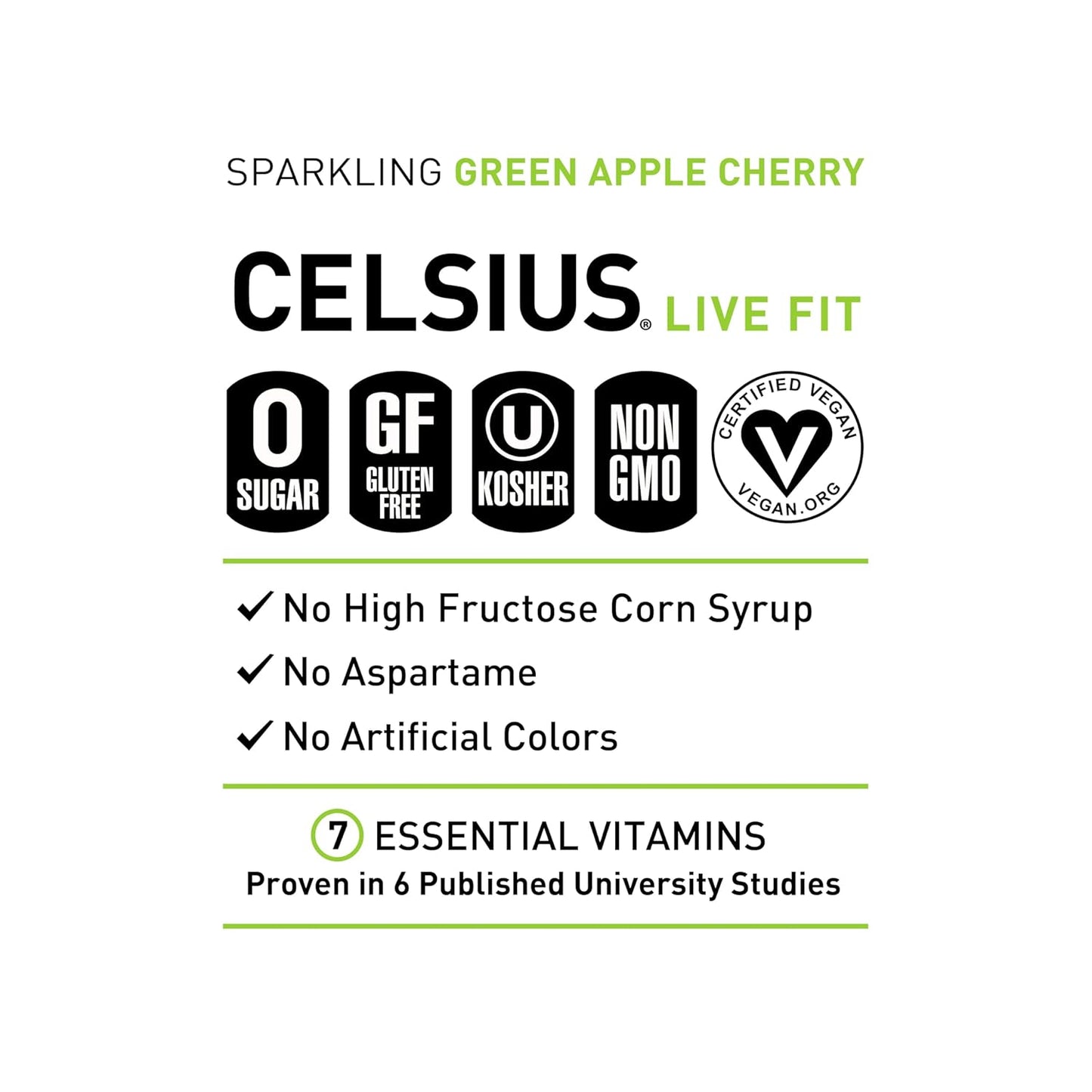 CELSIUS Sparkling Green Apple Cherry, Functional Essential Energy Drink, 12 Fl Oz (Pack of 12)