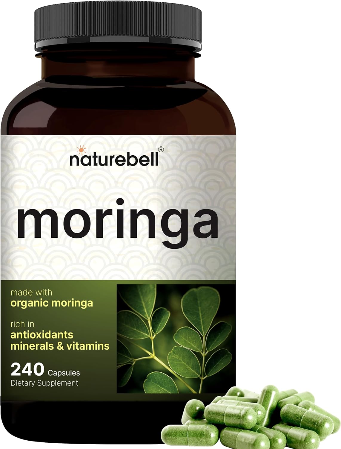 NatureBell Pure Moringa Capsules 8000mg Per Serving - Made with Moringa Powder Organic, 240 Capsules | Green Superfood, Skin Health & Immune Support | Non-GMO, Gluten Free, 4 Month Supply