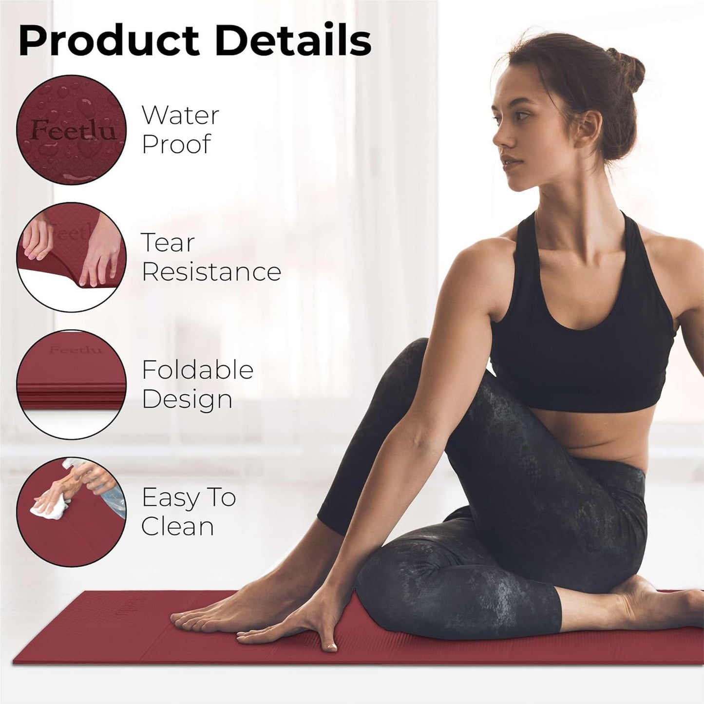 Foldable Yoga Mat, 6mm Thick, Lightweight, Anti-Slip, and Easy to Store – Perfect for Travel, Yoga, Pilates, Home Workouts, and Floor Exercises