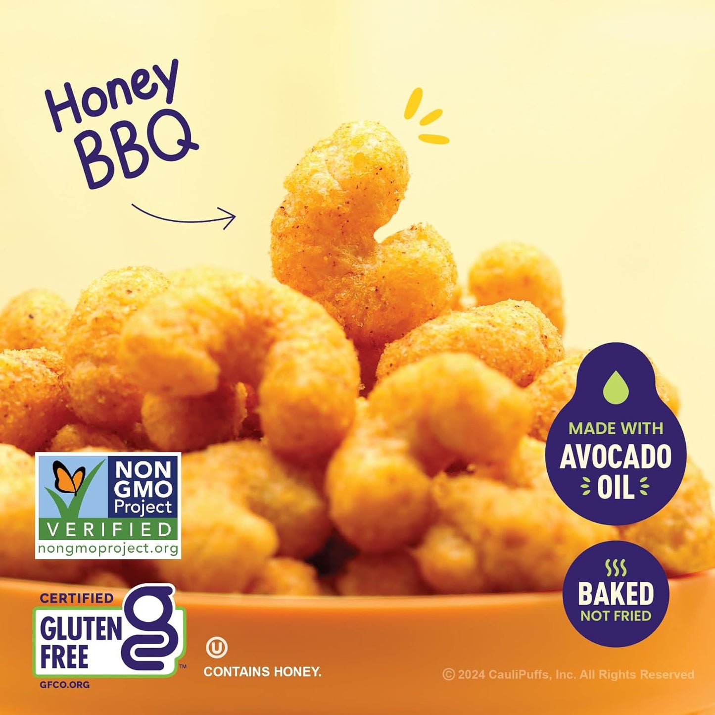 CauliPuffs - Corn, Rice, and Cauliflower Gluten Free Puffed Snack (5 x 3.0oz Bags, Honney BBQ)