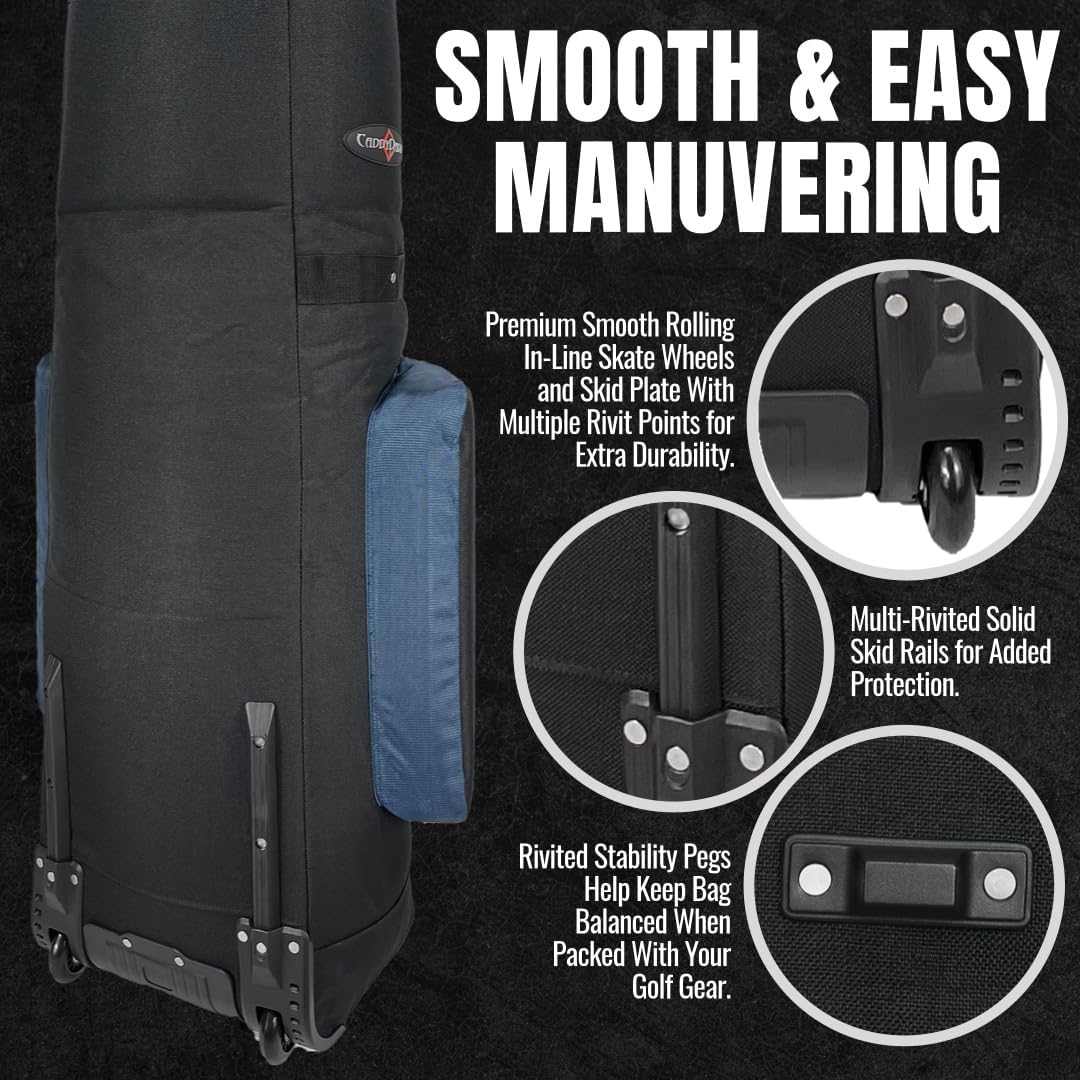 CaddyDaddy Constrictor Soft-Sided Golf Travel Bag Cover with Thick Dense Foam Padded Top 1 Year Full Travel Bag Replacement Coverage | Wheels & Lockable Zippers Case for Transporting Clubs on Airlines