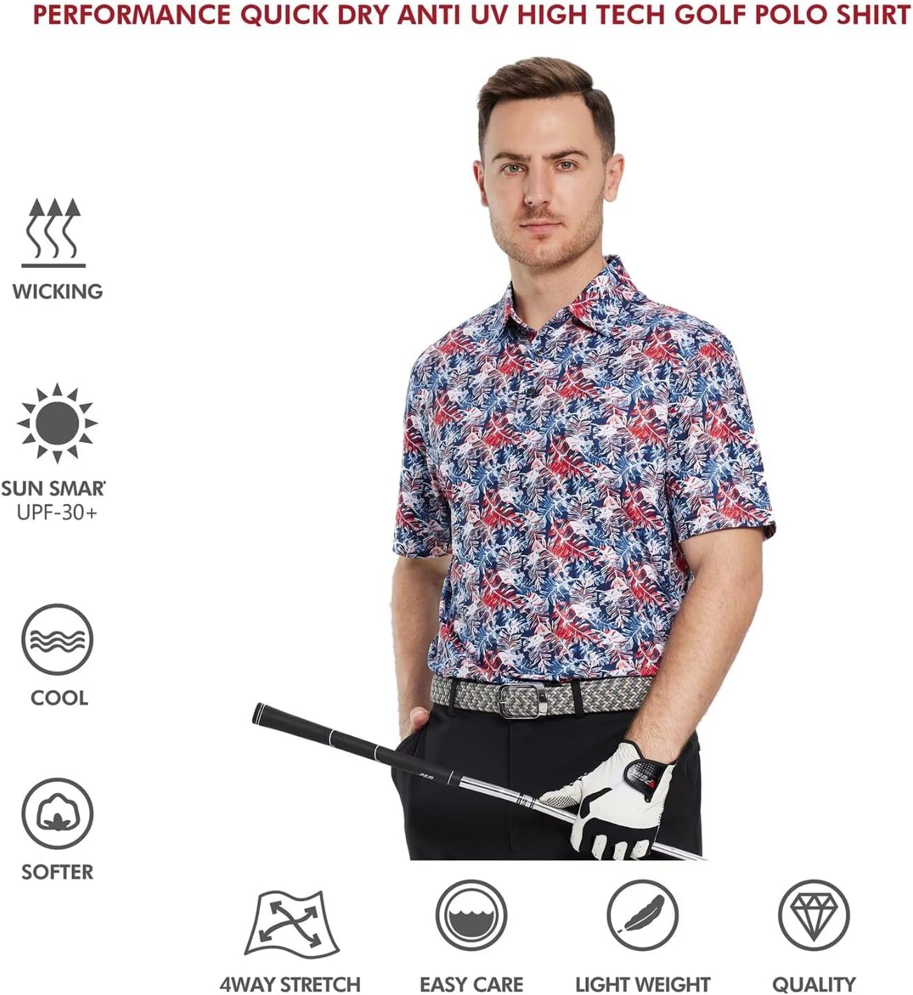 Men's Golf Polo Shirts Short Sleeve Striped Performance Moisture Wicking Dry Fit Golf Shirts for Men