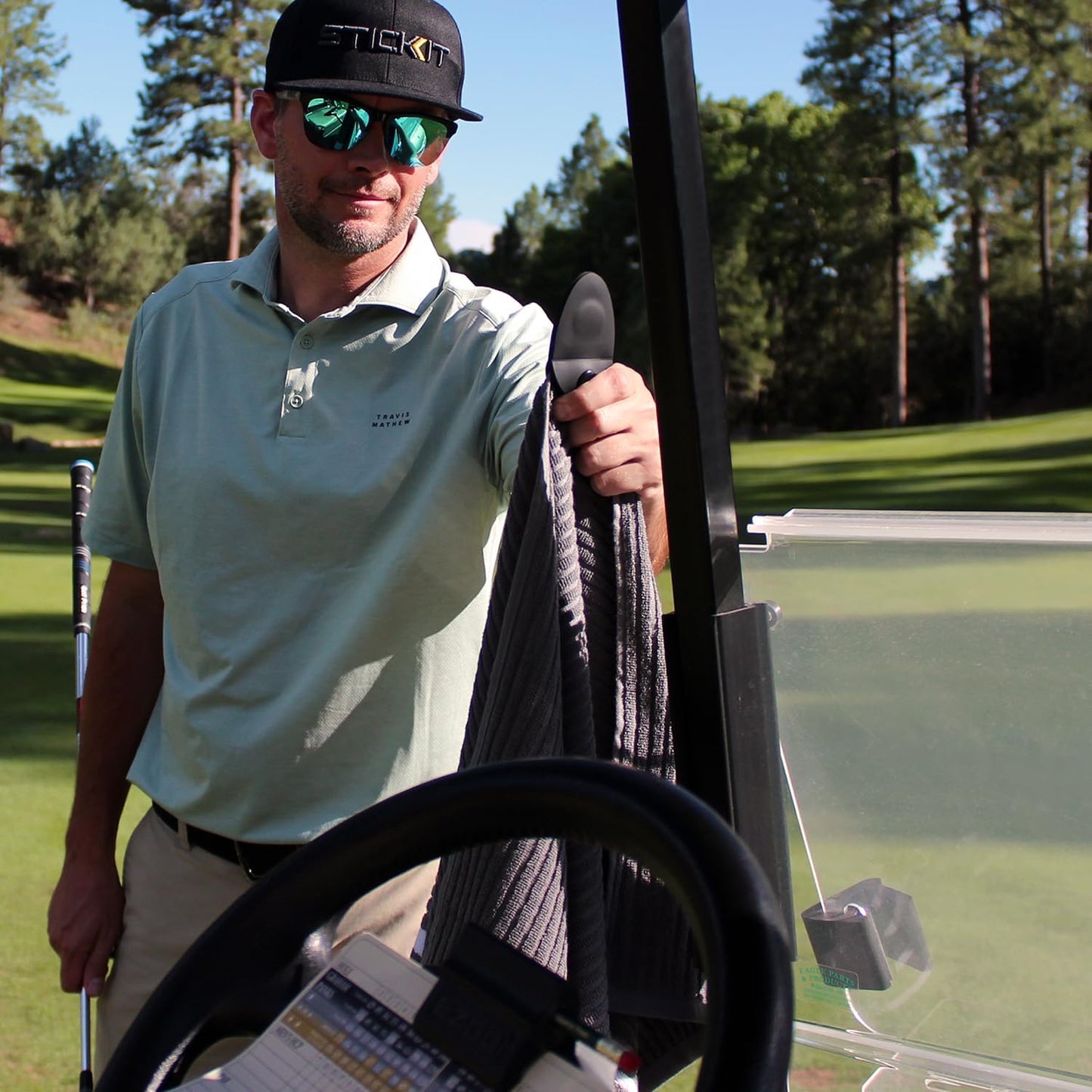 STICKIT XL Magnetic Golf Towel, Premium 35" x 20" Microfiber with Deep Waffle Pockets, Industrial Strength Magnet for Secure Hold to Golf Carts & Clubs, Ultra-Absorbent, Fast-Drying, Easy-Clean Design