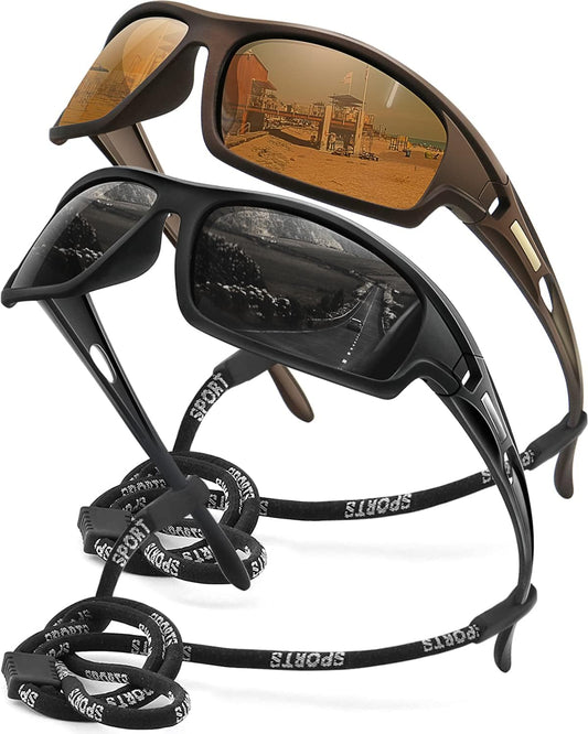 Polarized Sports Sunglasses for Men 100% UV Protection Wrap Around Unbreakable Sun Glasses for Fishing Driving