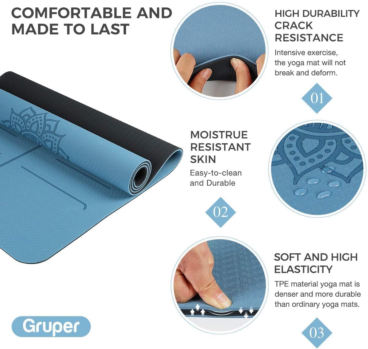 Yoga Mat Non Slip TPE Thick Yoga Mat with Alignment Mark, Large Size 72"L x 32"W x 0.32"Th or 0.24"Th, Anti-Tear Exercise & Fitness Mat for Yoga, Pilates & Floor Workouts