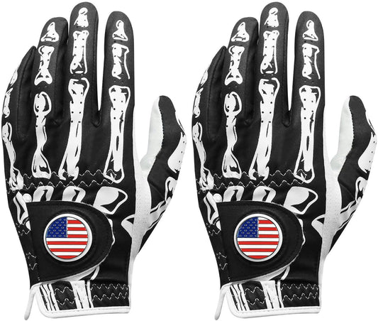 FINGER TEN Golf Gloves Men Right Handed Golfer Left Hand with Ball Marker 2 Pack Leather Breathable Comfortable Weathersof Grip Size Small Medium ML Large XL