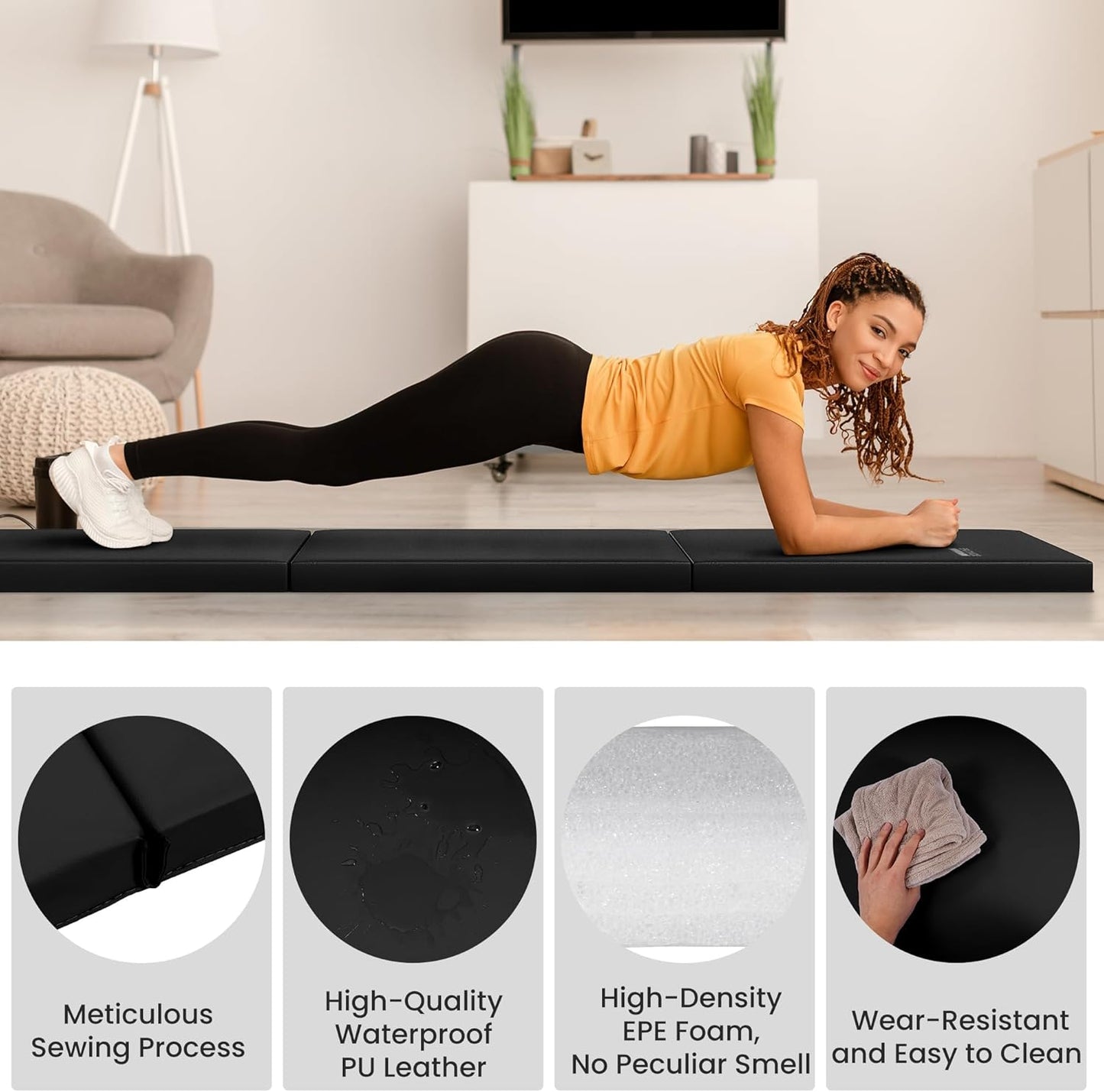 Folding Exercise Gymnastics Mat, 2" Thick Gym Workout Mat with Carrying Handles High-Density Anti-Tear Portable Fitness Aerobics Mats for Home Gym Yoga Pilates Tumbling MMA Core Training