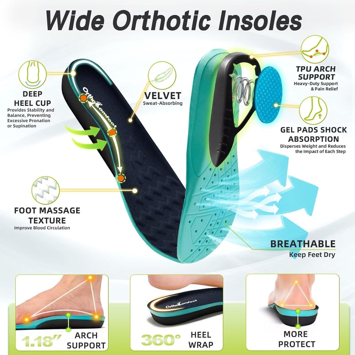 OrthoComfoot Orthopedic Diabetic Men's Wide Shoes: Comfortable Arch Support Running Sneakers, Plantar Fasciitis Wide Toe Box Work Tennis Outdoor Walking Shoes for Swollen Feet, Heel Pain