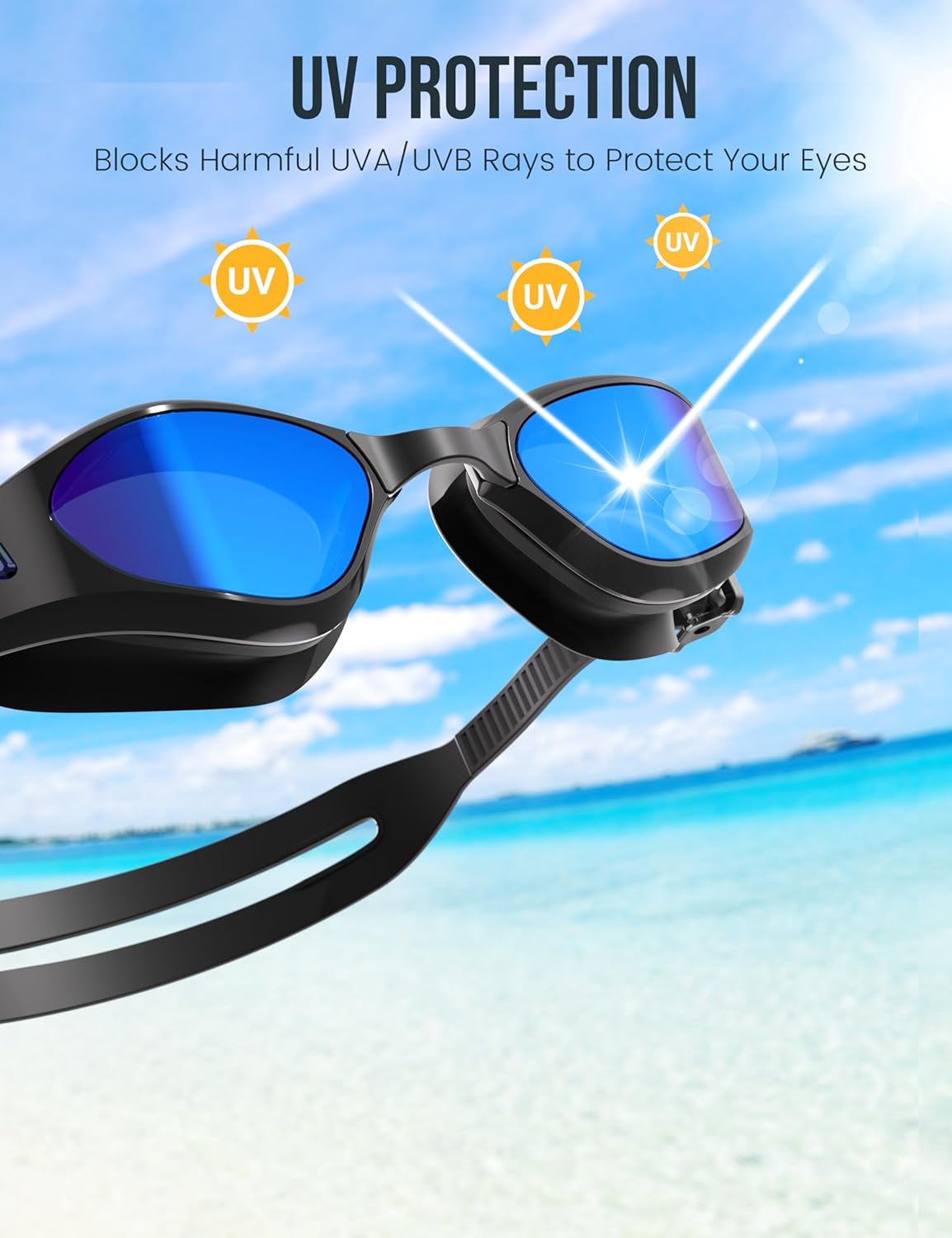 Swimming Goggles, No Leaking Swim Pool Goggles for Adults with Fog-Resistant, UV-Blocking Lenses for Men Women Youth