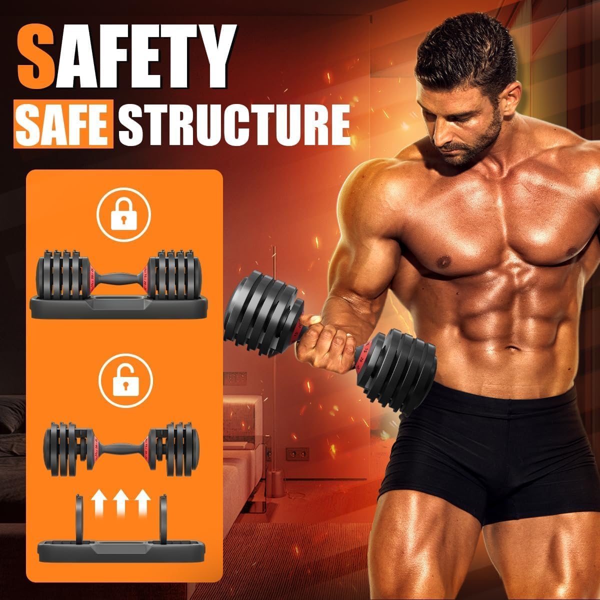 VEICK 25/55 lbs Adjustable Dumbbell with Anti-Slip Turning Handle, Fast Adjust Weight for Men Women, Exercise Equipment with Tray for Home Gym Full Body Workout Fitness