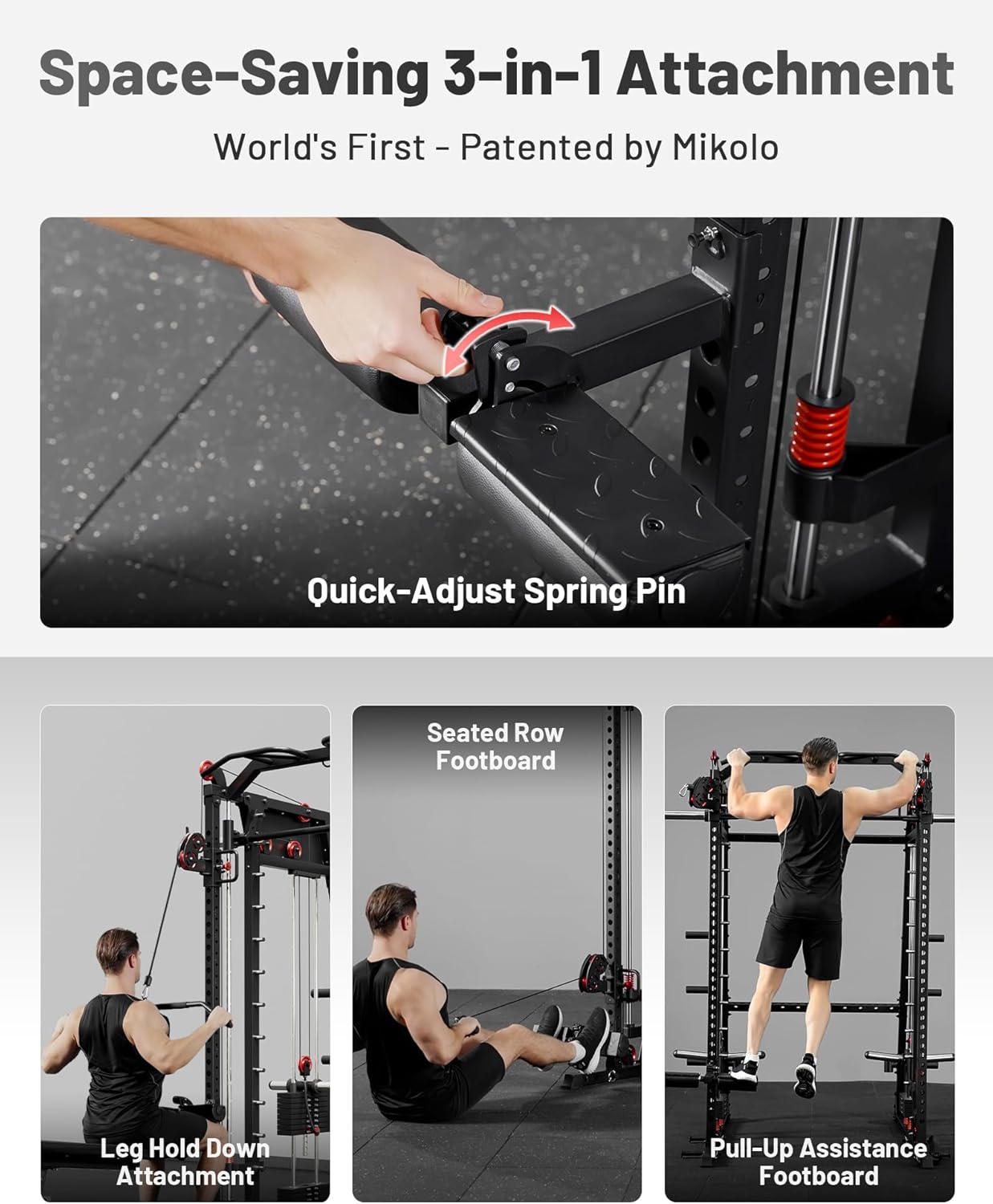 Mikolo Smith Machine, 2200lbs Squat Rack with LAT-Pull Down System & Cable Crossover Machine, Training Equipment with Leg Hold-Down Attachment