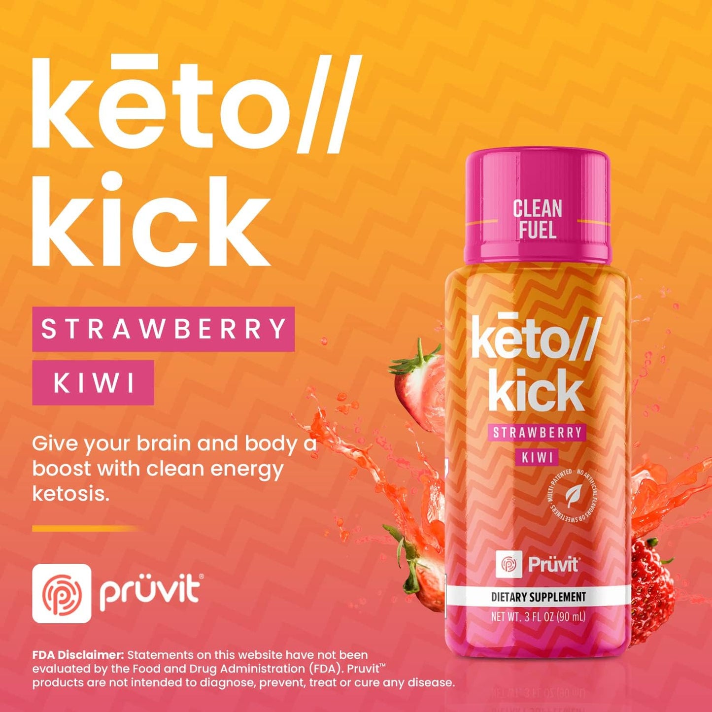 Pruvit Keto Kick Strawberry Kiwi Exogenous Ketones - 6 Packs 90 ml