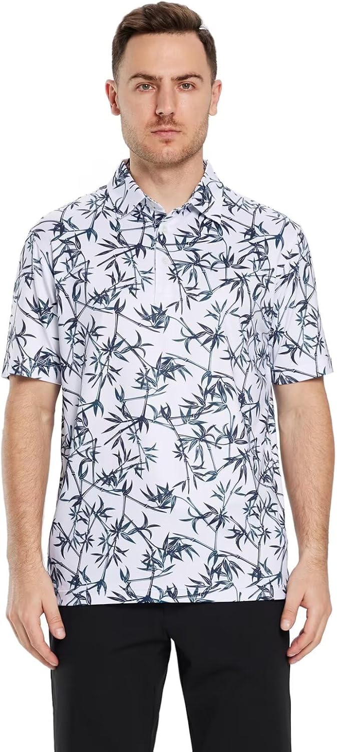 Men's Golf Polo Shirts Short Sleeve Striped Performance Moisture Wicking Dry Fit Golf Shirts for Men