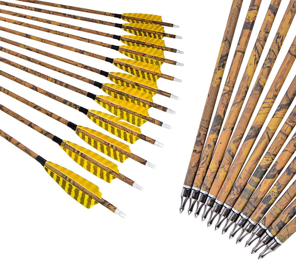 ZSHJGJR 30” Archery Carbon Arrows Hunting Arrows with 4” Turkey Feather Removable Tips Targeting Practice Arrows 500 Spine for Compound & Recurve & Traditional Bow 6/12pcs