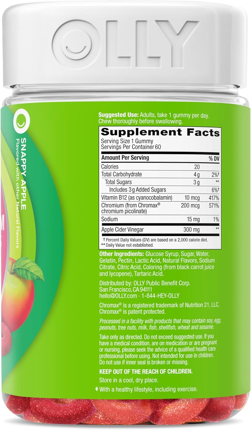 OLLY Metabolism Gummy Rings, Metabolism and Cellular Energy Chewable Supplement,* Apple Cider Vinegar, Vitamin B12, Chromium Picolinate, Apple Flavored, 60 Day Supply - 60 Count