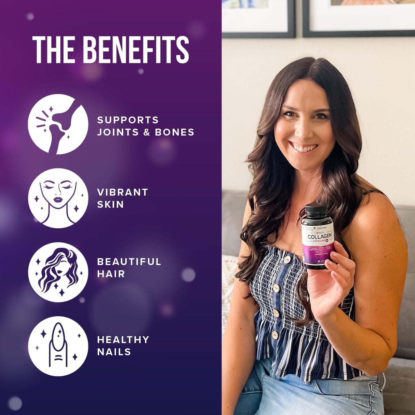 Multi Collagen Peptides Capsules for Women - Hydrolyzed Collagen for Women Pills with Types I II III V & X Plus Vitamin C & Hyaluronic Acid for Beautiful Hair Skin and Nails - 30 Servings