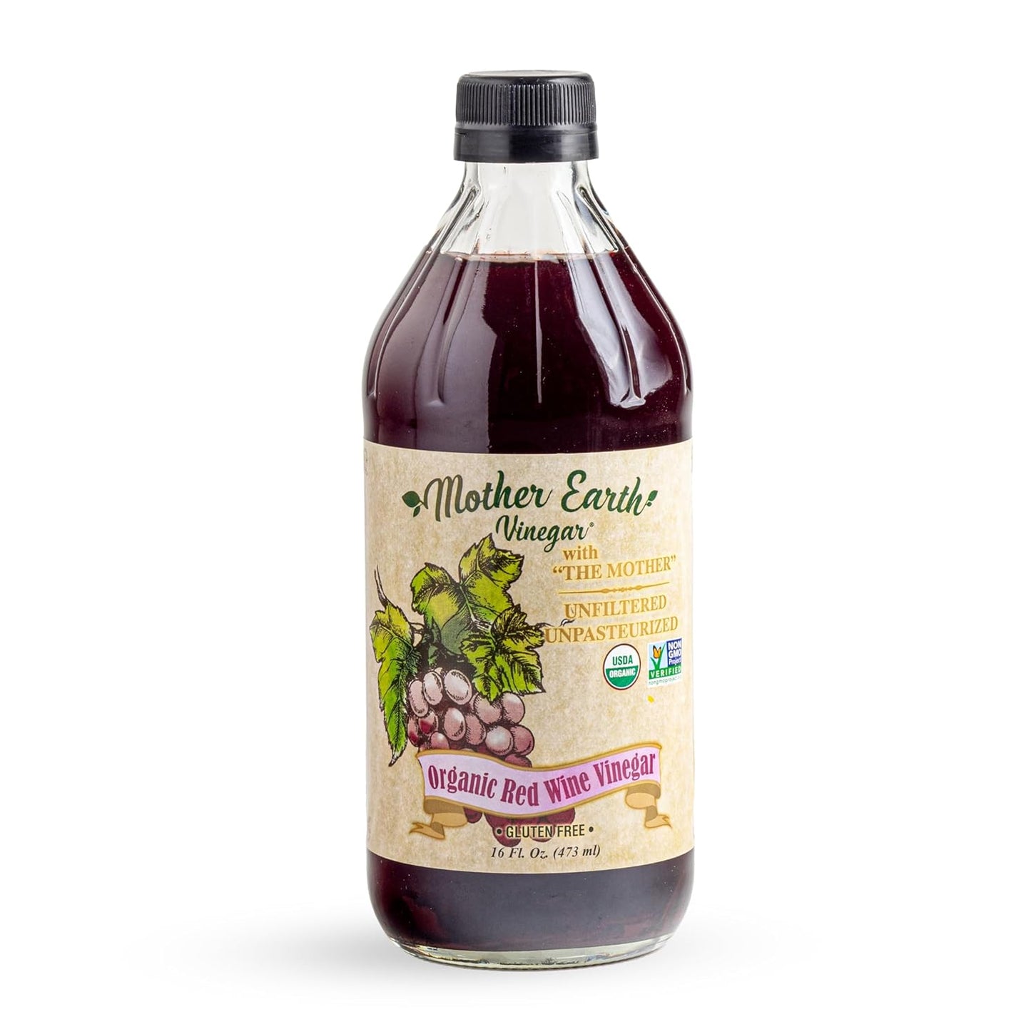 Mother Earth, Organic Red Wine Vinegar with The Mother, Fresh Pressed Organic Cabernet Grapes, ORWV, RWV, Raw, Unpasteurized, Unfiltered (1/16oz Glass Bottle)